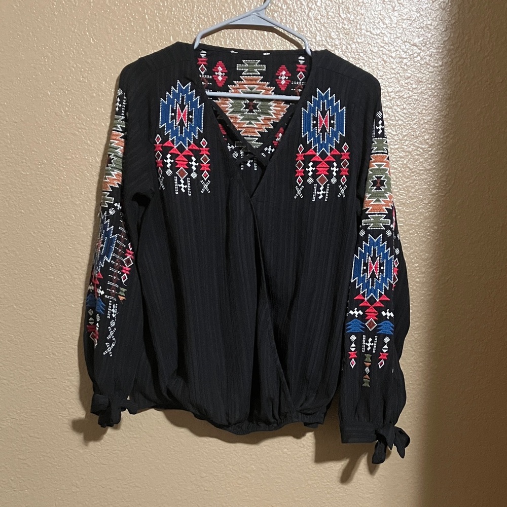 Savanna Jane Black Blouse with Multicolor Embroidery